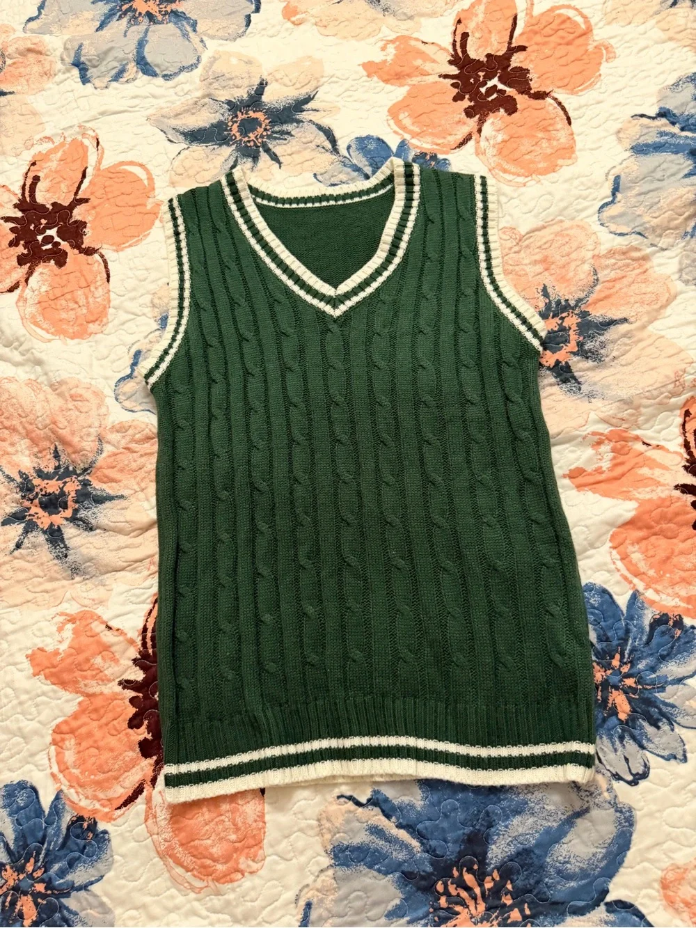 Green Cable Knit V-Neck Sweater Vest